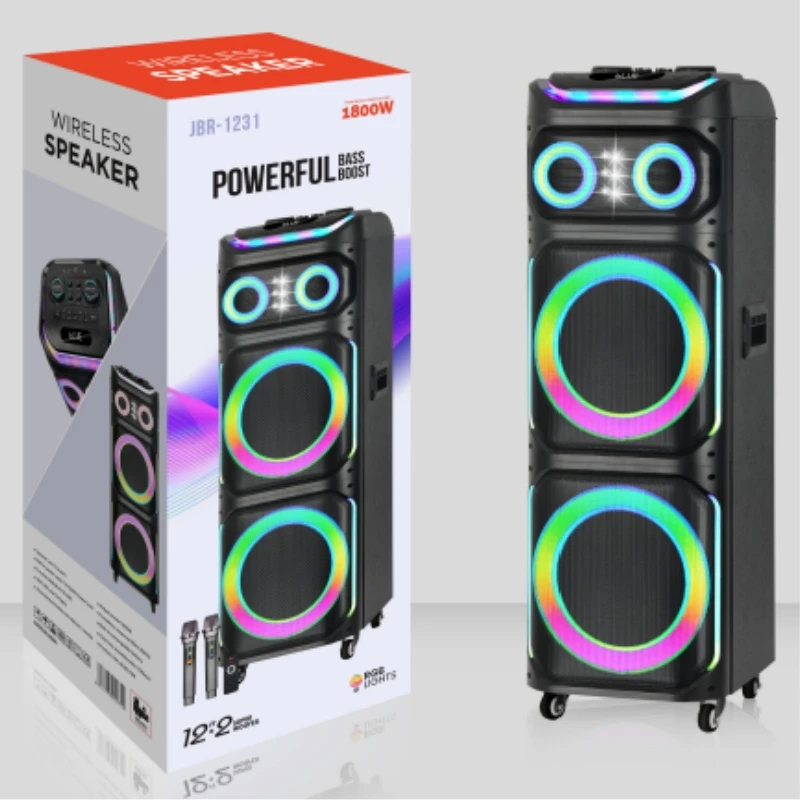 Jbr-1231 Caixa De Som Strong Bass Customized Party Sound Box Double 12 Inch Outdoor Portable Wireless Speaker
