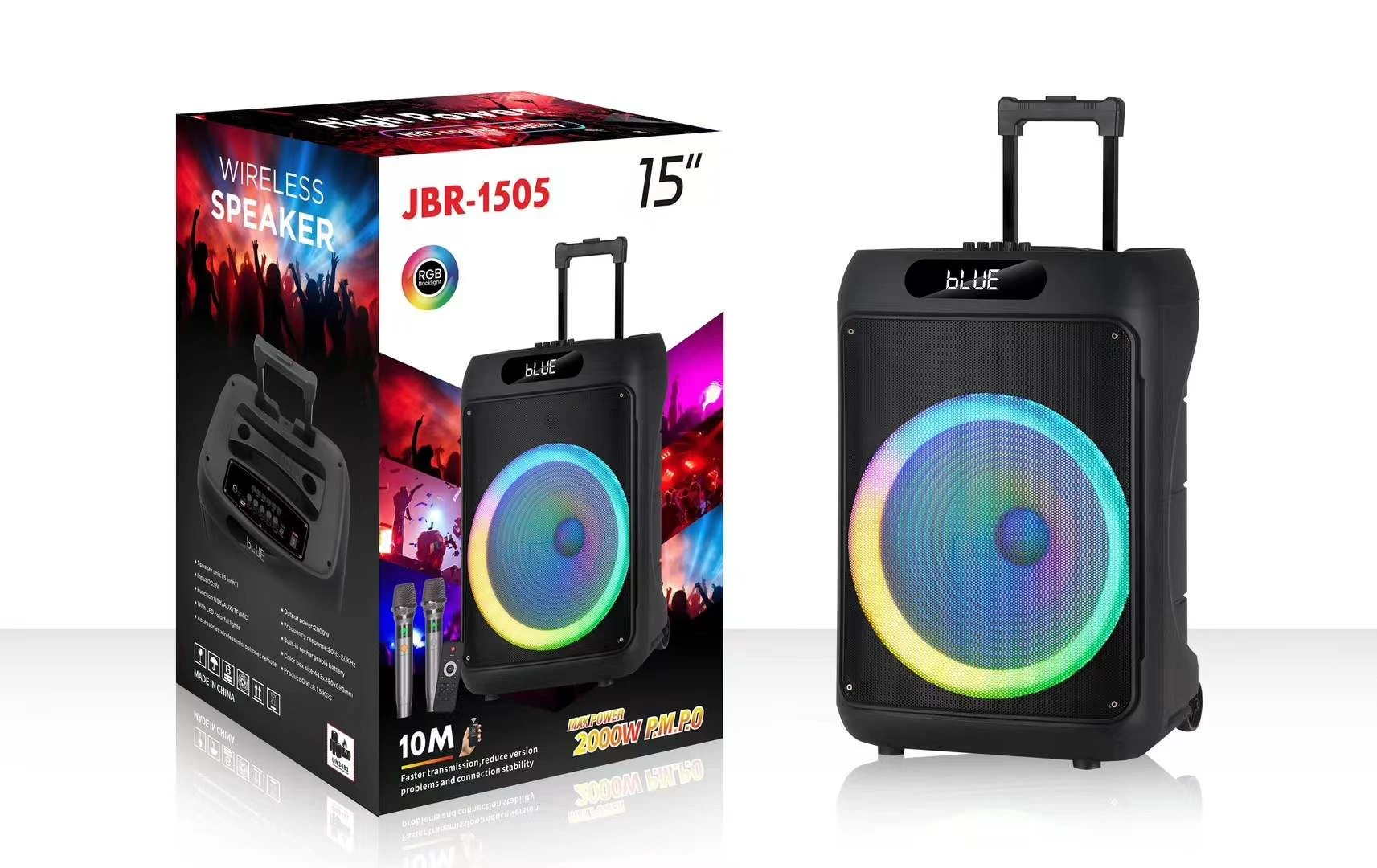 Jbr-1505 15 Inch PRO Audio Trolley Speaker with Long Battery Life, Wireless Mic, Bluetooth Connectivity