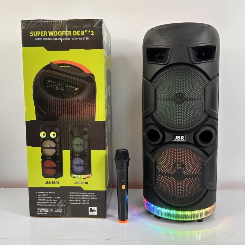 Jbr Promotional Dual 8 Inch Subwoofer Sound Box Wireless Home Theater Active PA Party Bluetooth Rechargeable Speaker