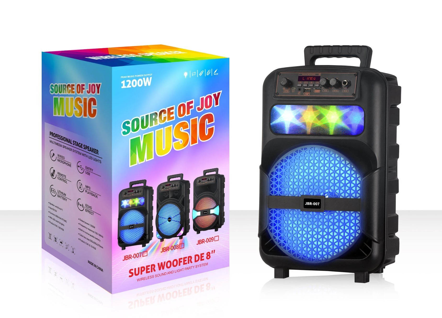 Jbr Wholesale Single 8 Inch Wireless Karaoke Sound Box Party Audio Portable Bluetooth Speaker in Special Offer