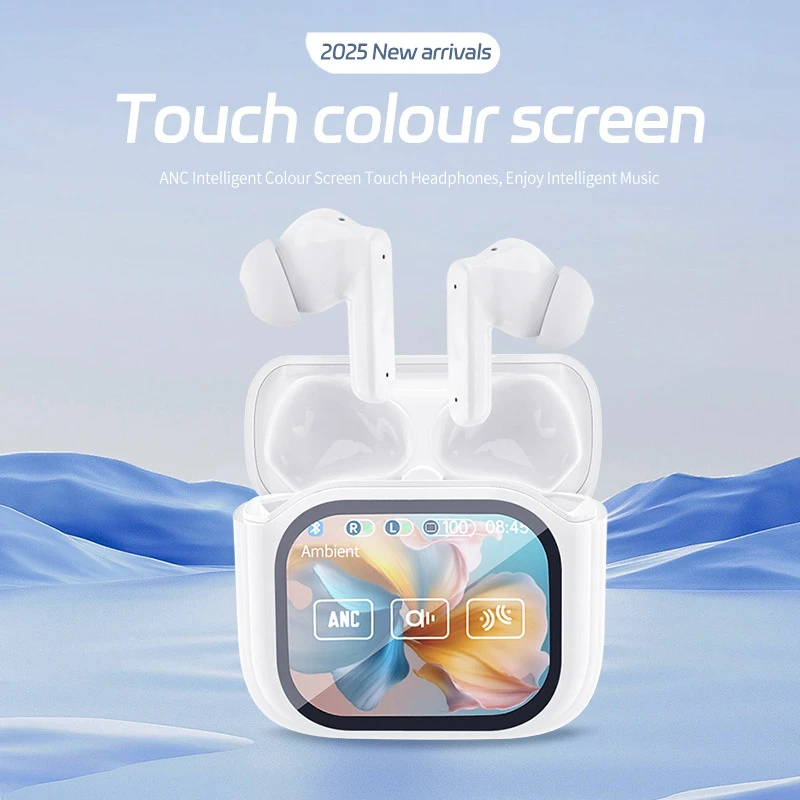 Jm19 Bluetooth Headphones (English Version) with LCD Color Screen, Anc Noise Canceling, Enc Low Power Consumption 5.4GHz, Wireless for Sports