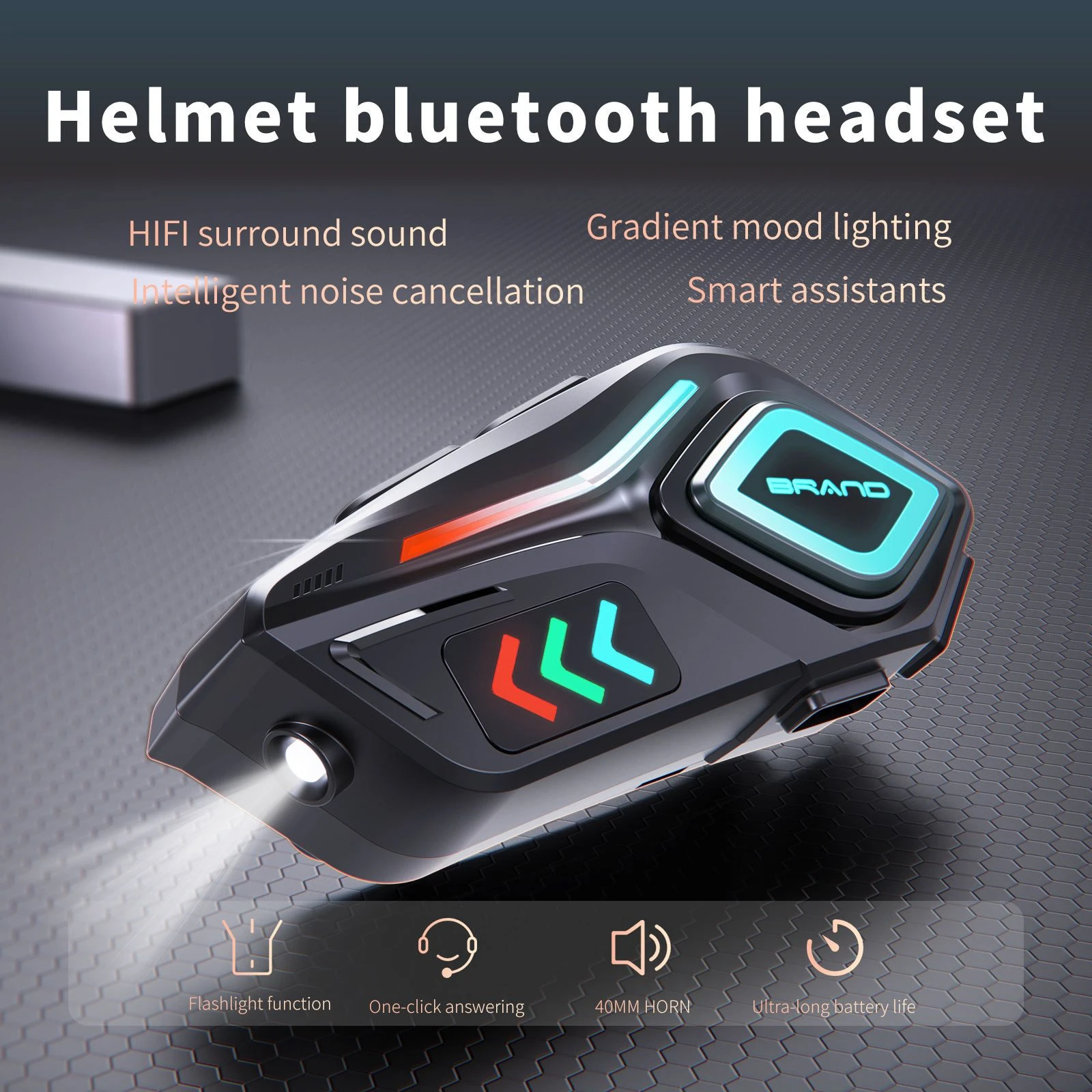 K07, Motorcycle Helmet Headset Bluetooth Wireless Earbuds, Waterproof, Wireless Sound, Auto Call Handling, RGB Lighting & Audio Controls