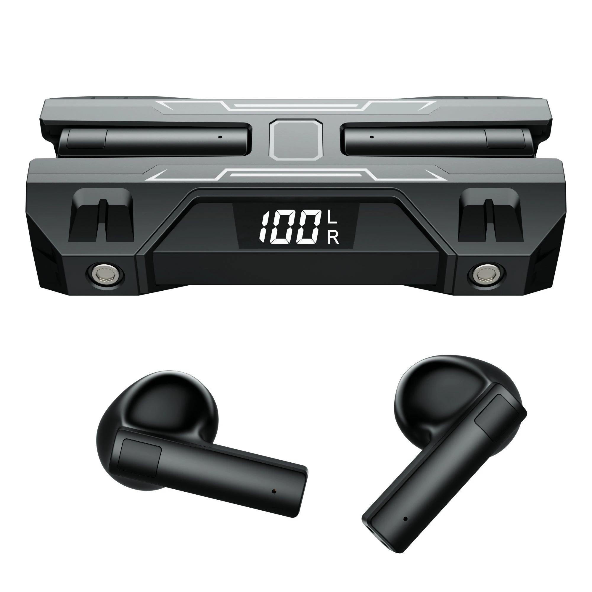 K26 Wireless Mecha Bt Earphones with Metal Strip Digital Display and Low Latency for Esports Games Anc Earbuds