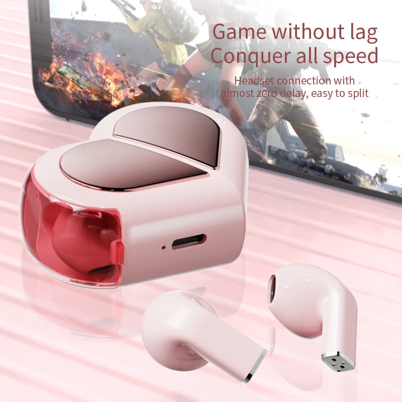 K520 Wireless Earphones Stereo Earbuds with Rotatable Heart-Shaped Low Latency Charger Suitable for Mobile Phones and Tablets