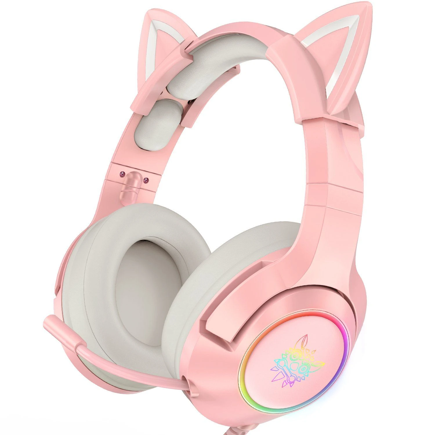 K9 7.1 Pink Cat Ears 3.5 Headset Headphone with Retractable Microphone and Rotational Earbuds