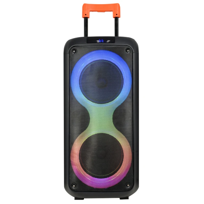 Karaoke Cute DJ PA Stereo System Light Wooden Dual 8 Inch Bluetooth Wireless Audio Loud Speaker