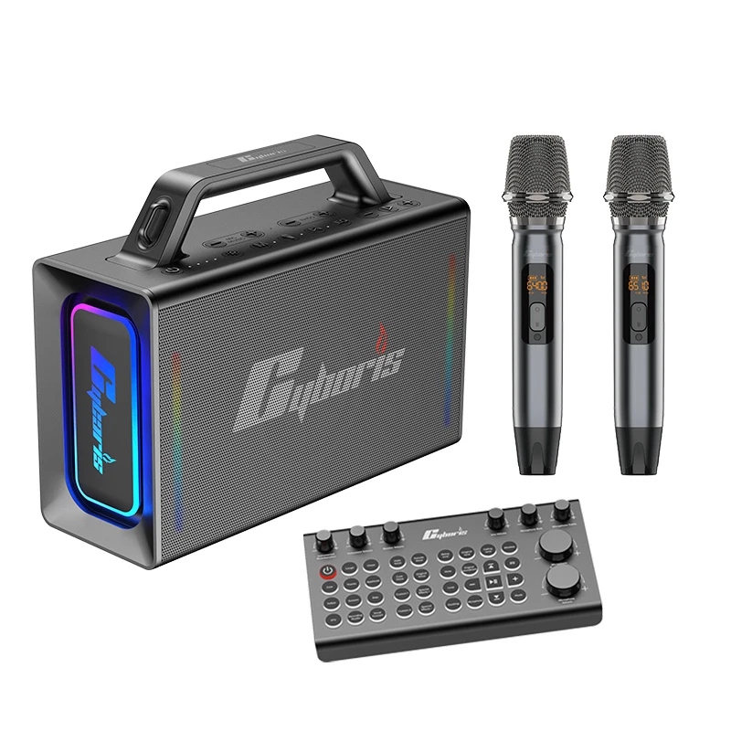 Karaoke Machine with Sound Mixer Mixing Board PA System, 200W Portable Wireless Speaker with 2 UHF Microphones, RGB Lights