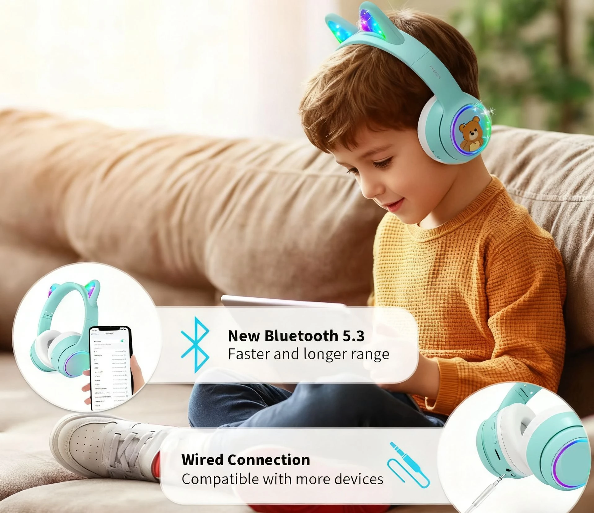 Kids Wireless Bluetooth Headphones with Safe Volume Control Feature