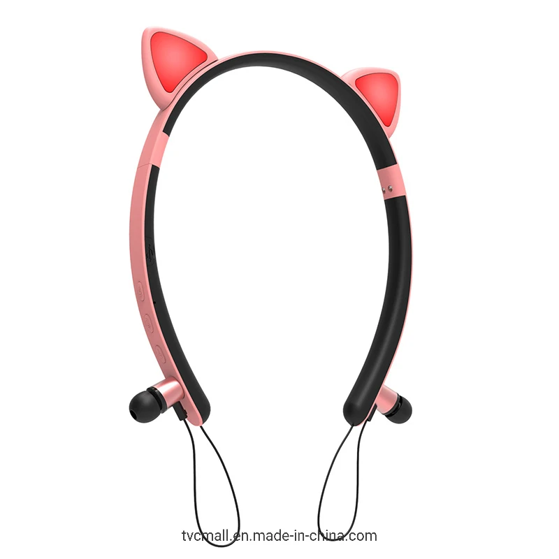 Kids in-Ear Bluetooth Earphones Cute Magnetic Earbuds Wireless Neckband Headsets -Pink