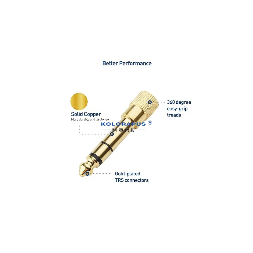 Kolorapus 6.35mm 1/4 Inch Male to 3.5mm 1/8 Inch Female Stereo Audio Adapter Gold Plated Compatible with Headphone, iPod, Receiver, Guitar
