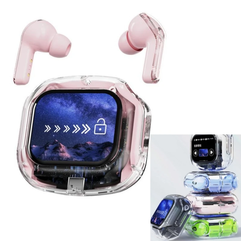 LCD Touch Earbuds Bluetooth in-Ear Headphones Screen Earbuds, Pink