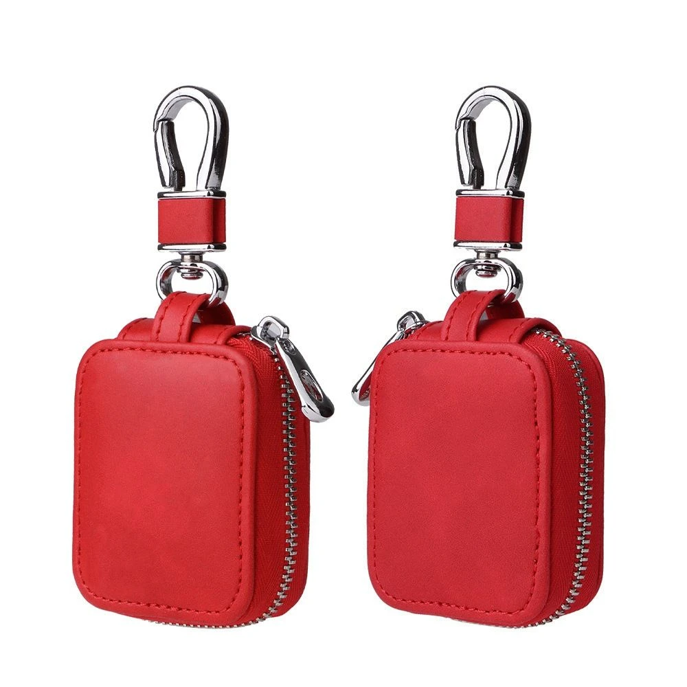 Leather Earphones Protector Red Key Case Customized Earphone Pouch Bag for Earphones