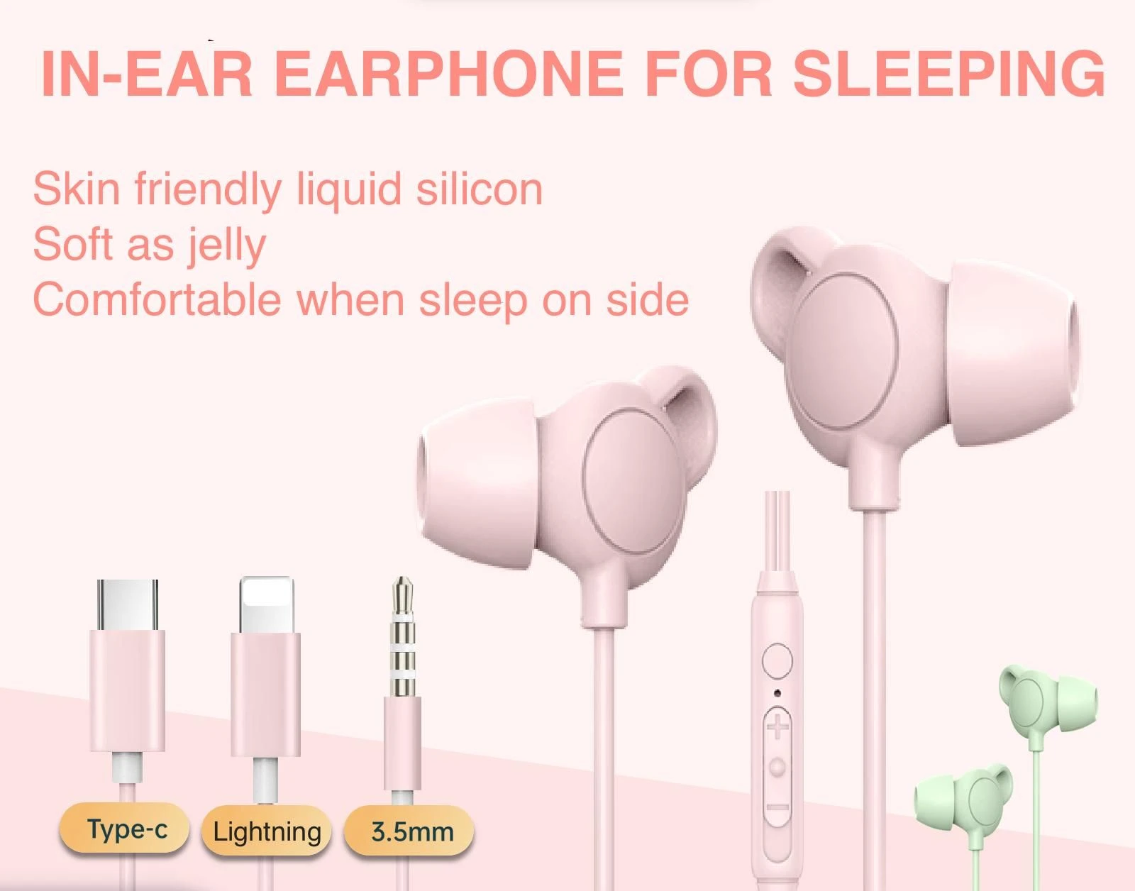 Lightning/3.5mm/Type C Earphones with Wired Control Microphone in-Ear Sleeping Headphone Sm05