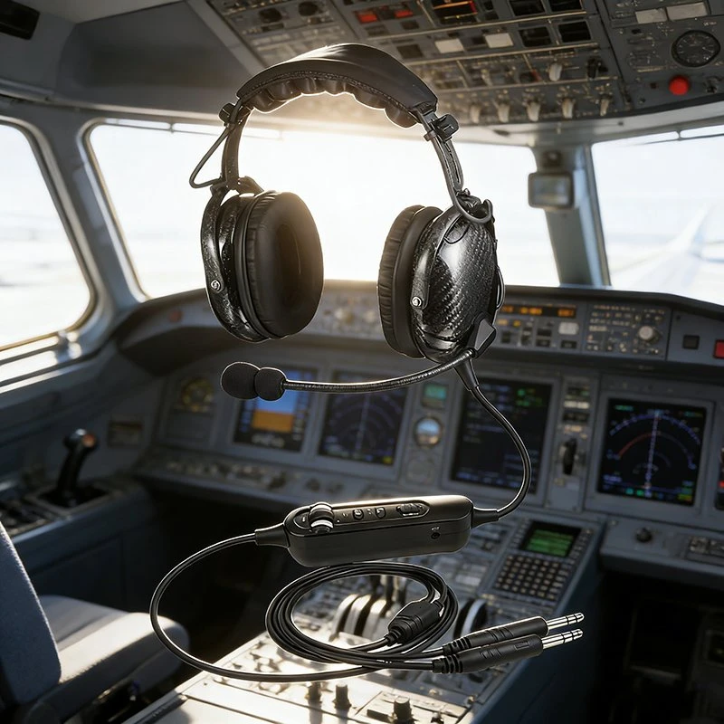 Lightweight Active Noise Canceling Aviation Headset with Private Mold and Other Cord Length for Pilots