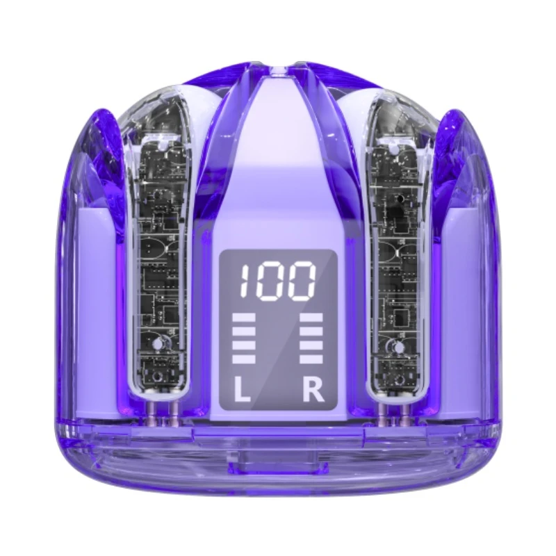 Low Latency Battery LED Display Touch Control Headphones Transparent Tws Bluetooth Earbuds 5.3 Enc Noise Reduction OEM Earphones Manufacturer