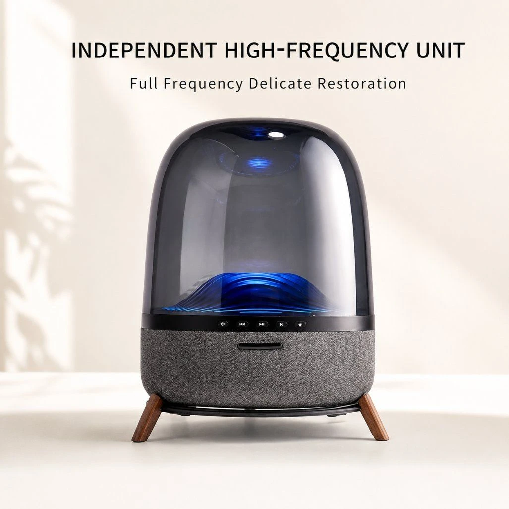 Luxury Home Bluetooth Speaker with Fabric Finish and Elegant Wooden Stand