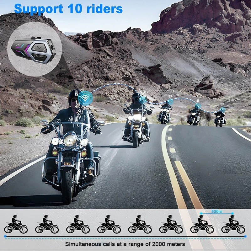 Lx5 Motorcycle Walkie Talkie 10 Person Mesh Networking Helmet Intercom Bluetooth Headphones