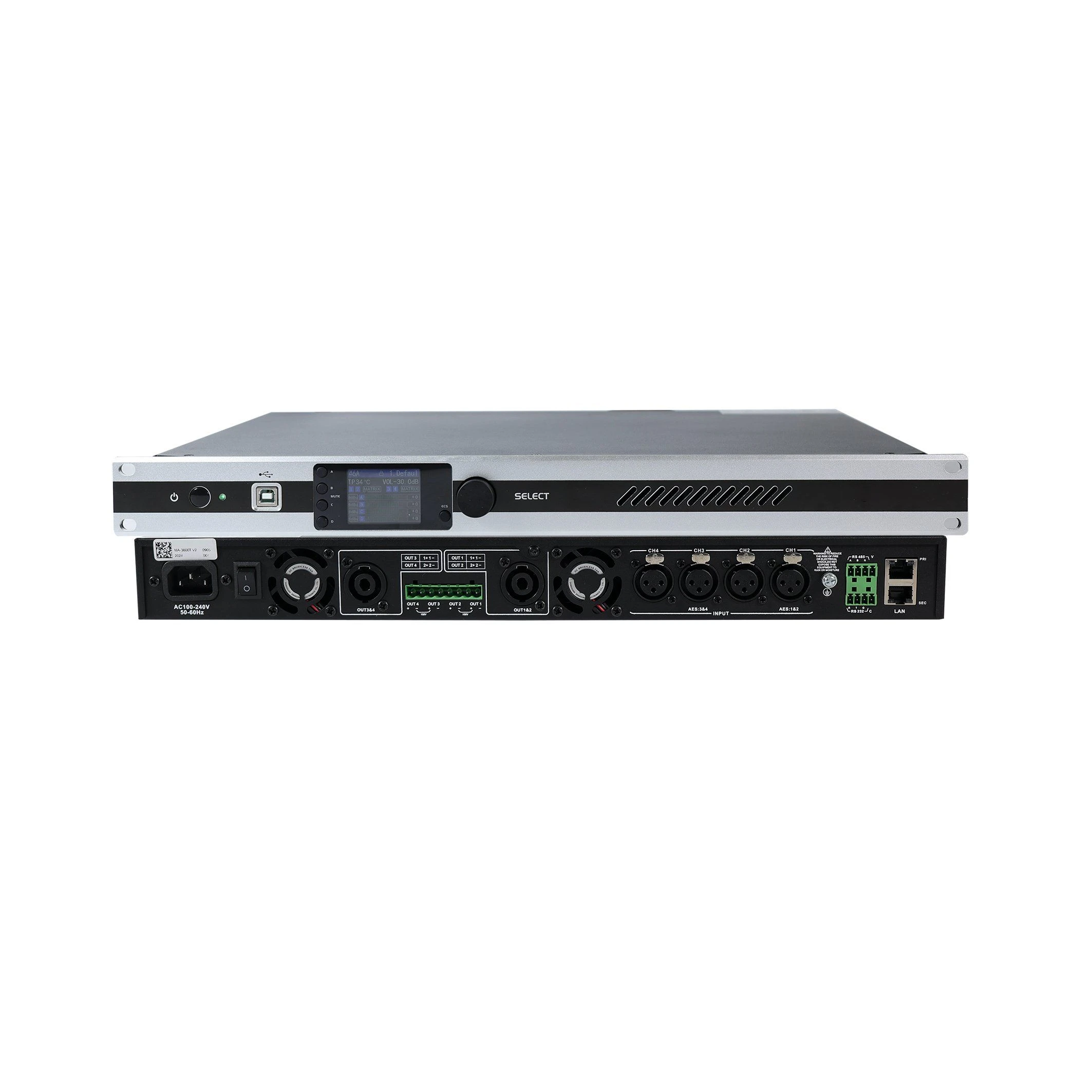 M Professional Audio Amplifier 4-16 Ohms 100V/70V 4 Channel Mixer Power Amplifier with DSP and Dante