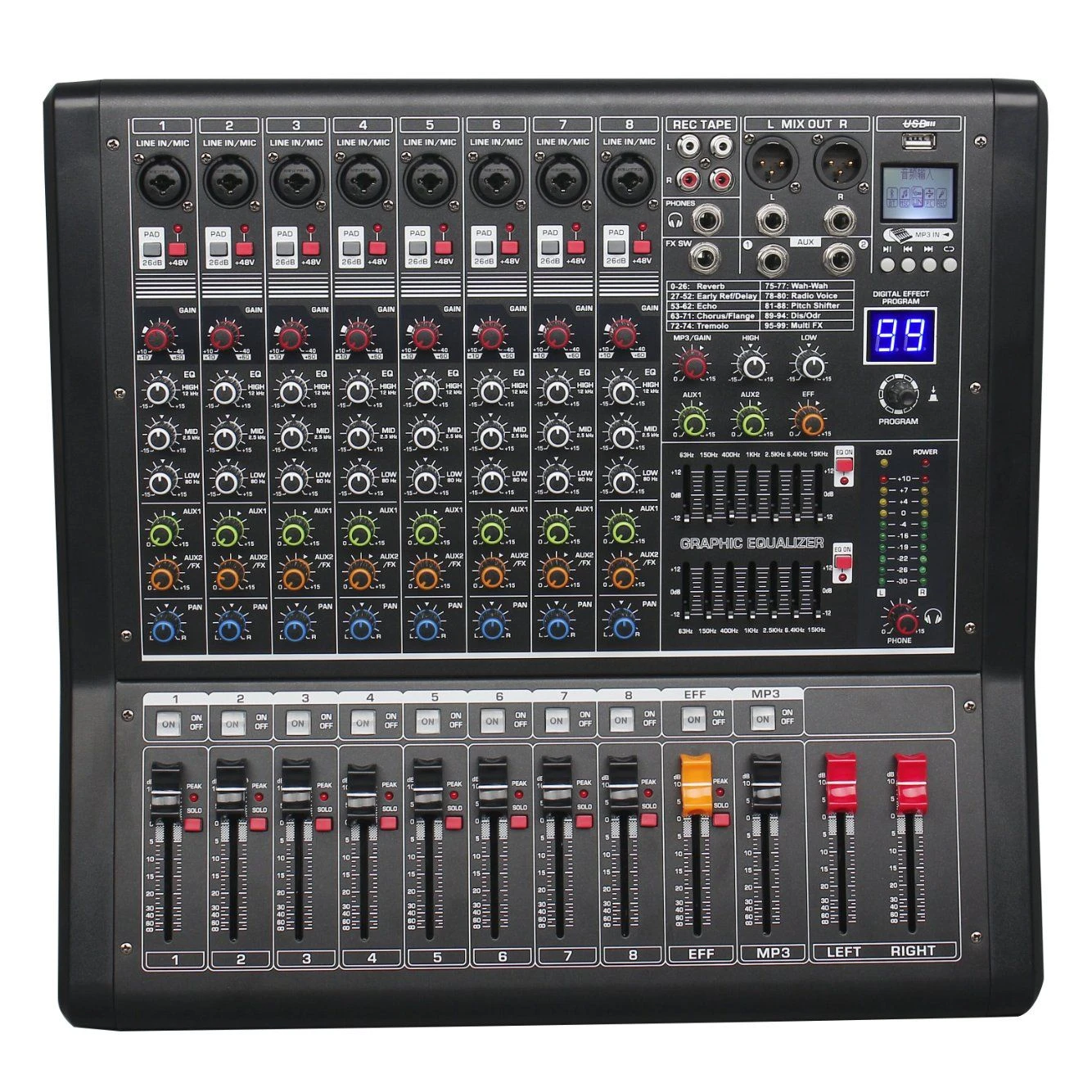 MD-12 12-Channel Professional Analog Audio Mixer with DSP and EQ