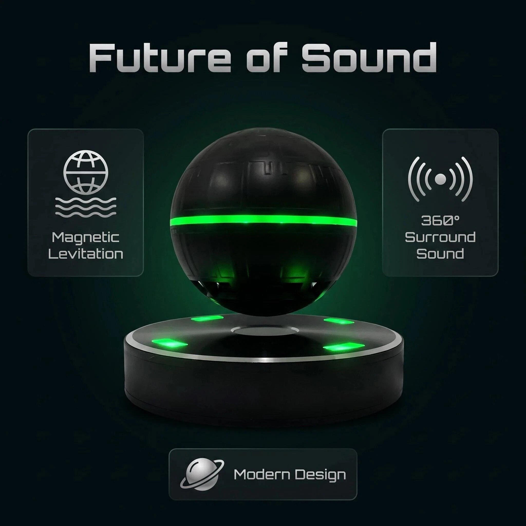 Magnetic Levitation Tech Bluetooth Speaker, 360° Surround Hi-Fi Lossless Sound Quality, Levitating Auto-Spin Wireless Charging Base