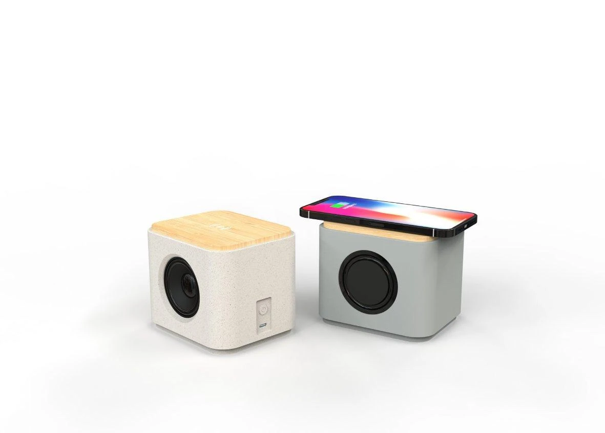 Mini Bamboo Bluetooth Speaker Smart Phone Compatible Speaker Portable Bamboo Home Audio 3W, 2 in 1 Design with 10W Wireless Charger