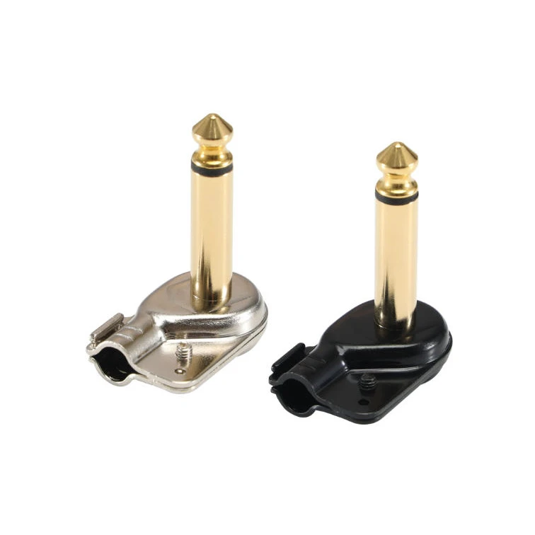 Mini Flat Golden Plating Right Angle Audio 6.35mm Ts L Jack Connector for Guitar Pedalboard Patch Cable