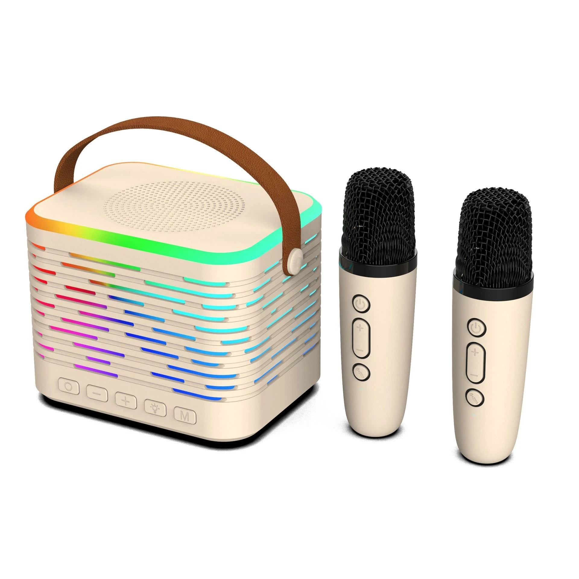 Mini Portable Wireless Ambiance Light Bluetooth Speaker with Two Microphones for Outdoor Camping and Home Use