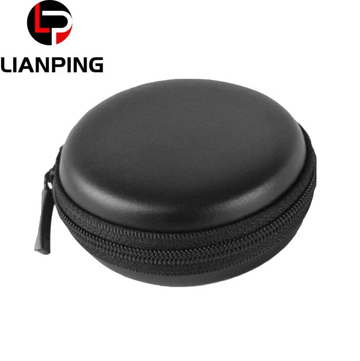 Mini Round Factory Stock Black PU Leather EVA Case for Earphone