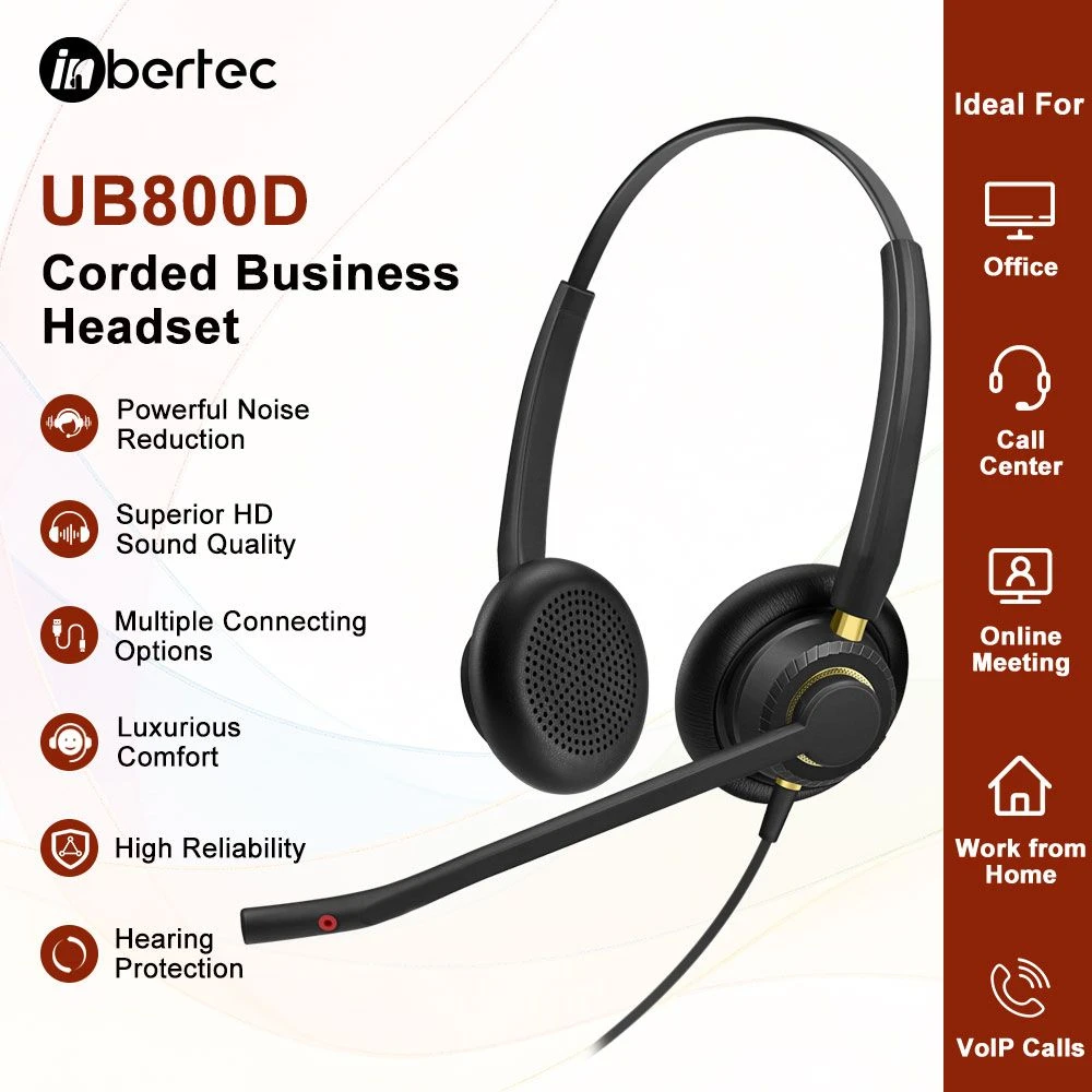 Monaural Headset with Microphone for Office Call Center Microsoft Teams VoIP Calls