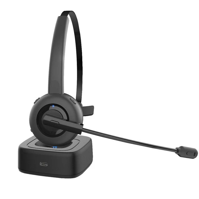 Monaural Wireless Call Center Headphone Bluetooth Handfree Noise Canceling Headset with Charging Dock