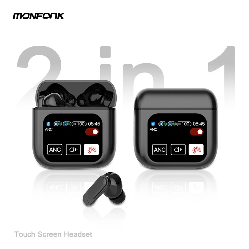 Monfonk Tws Gaming Anc Enc Headphone Wireless Earphone Touch Screen Earbuds Sport Waterproof Headset Earbuds