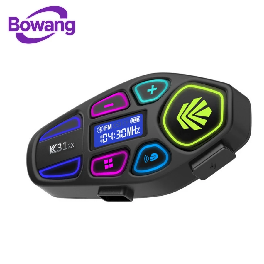 Motorcycle Helmet Bluetooth 6.0 Intercom Headset, 1000m 2 Riders Intercom, IP65 Waterproof, FM Radio