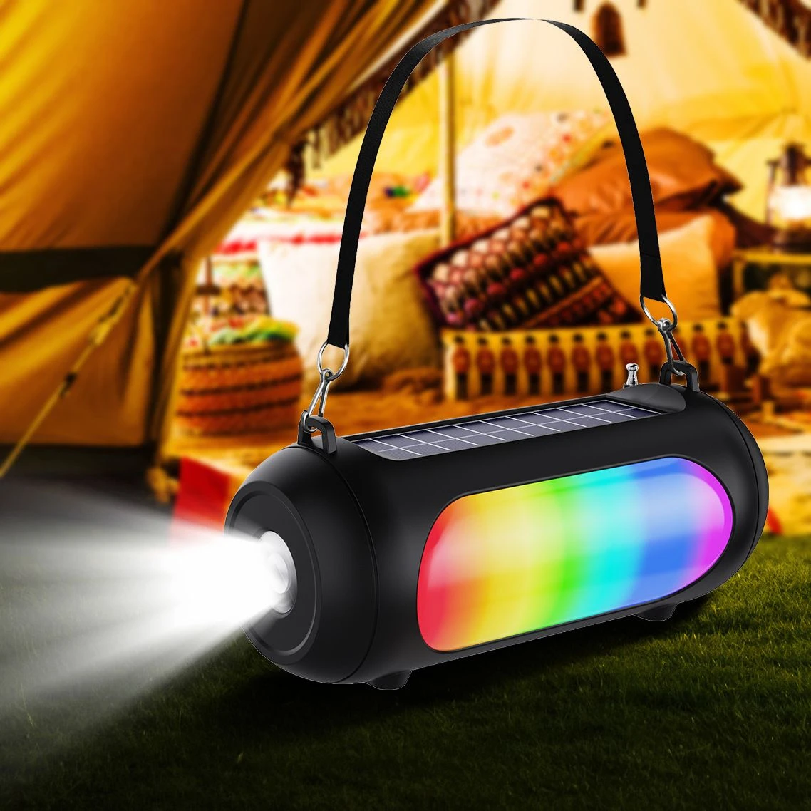 Multifunction Outdoor Wireless RGB Light Solar Charging Blue Tooth FM Radio Speaker