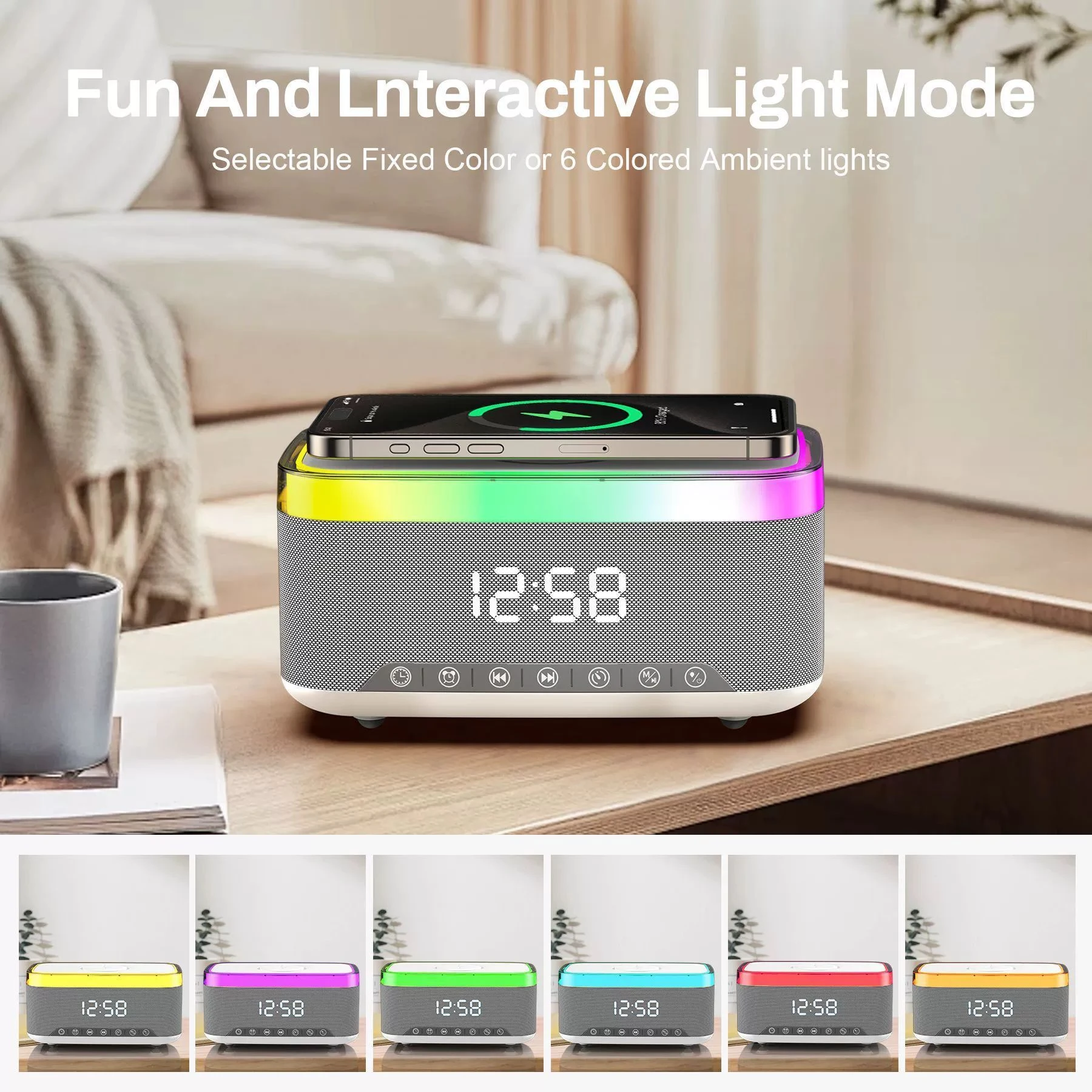 Multifunctional RGB Bluetooth Speaker with Alarm and Phone Charging