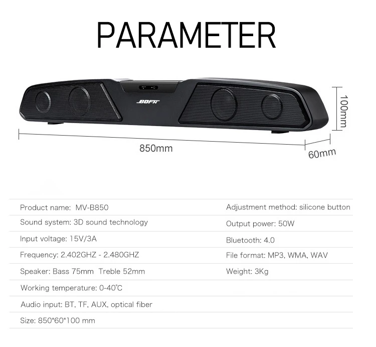Mv-B850 3D Surround Soundbar TV Speaker