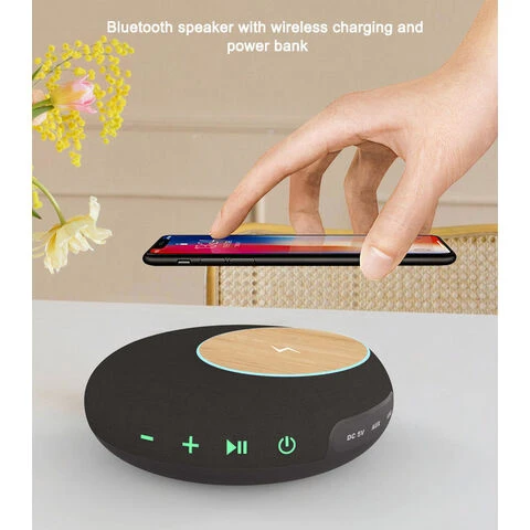 Natural Acoustic Properties Bamboo Speaker with 3 in 1 Design, 10W Wireless Charger with Aux in Playback