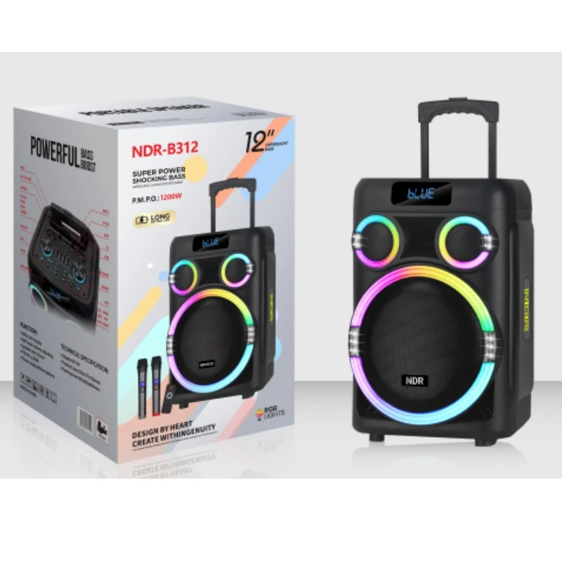 Ndr 12 Inch PRO Audio Bluetooth Trolley Speaker with Long Battery Life, Wireless Mic, Bluetooth Connectivity