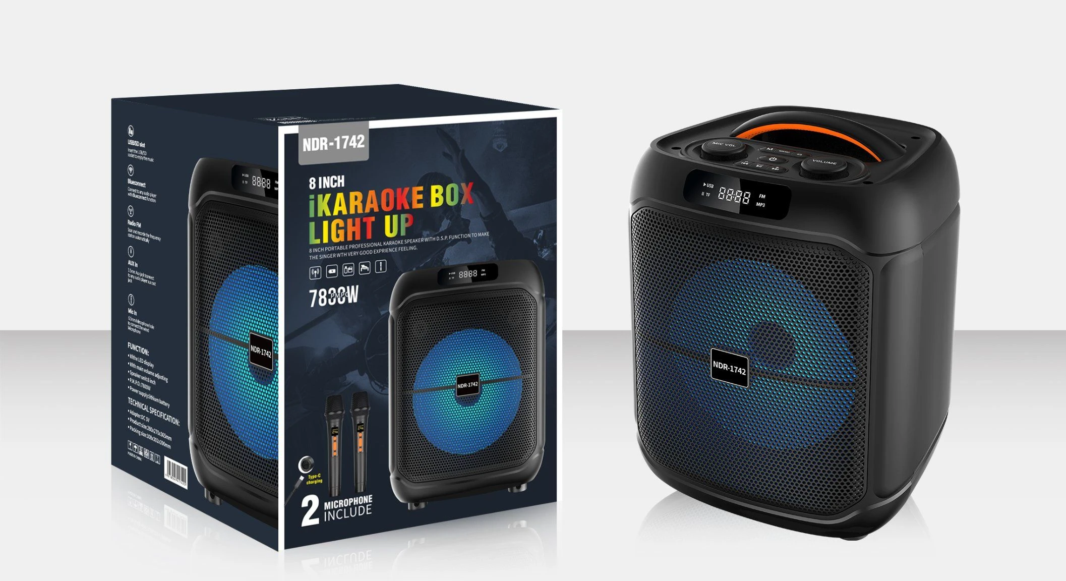 Ndr-1742 New 8inch Bluetooth Party Box Dancing Portable Mini Speaker