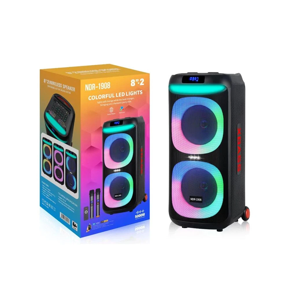 Ndr-1908 40W Dual 8-Inch High Power Portable Bluetooth Speaker with LED Light Wireless Microphone