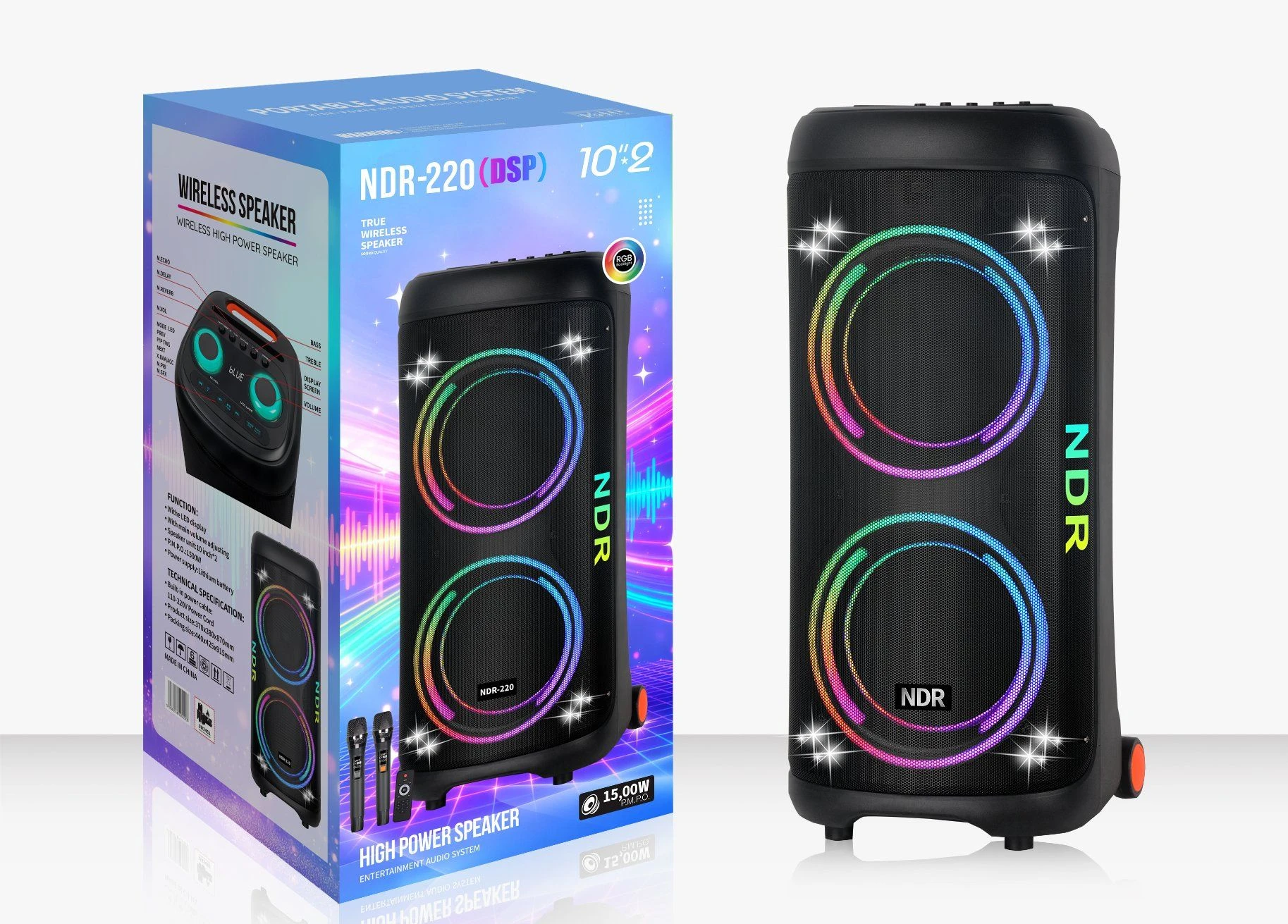 Ndr-220 Dual 10 Inch Professional DSP Active Stereo Wireless System Bluetooth Party Speaker