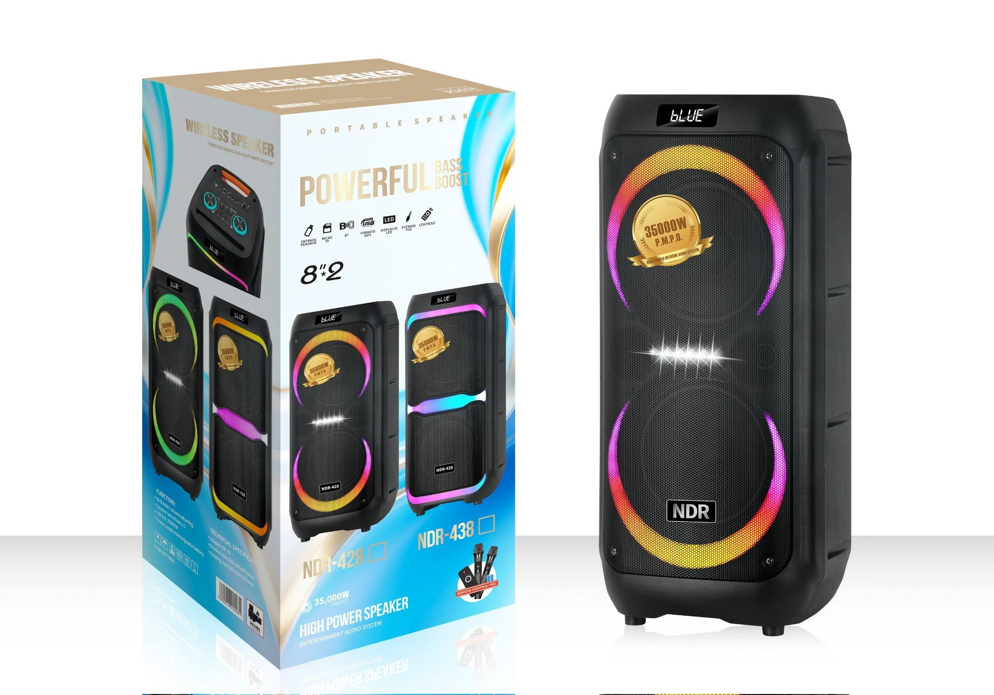 Ndr-428 Wholesale Karaoke Blue Tooth Speaker DJ Box PRO Portable Audio Wireless Bluetooth PRO Speaker