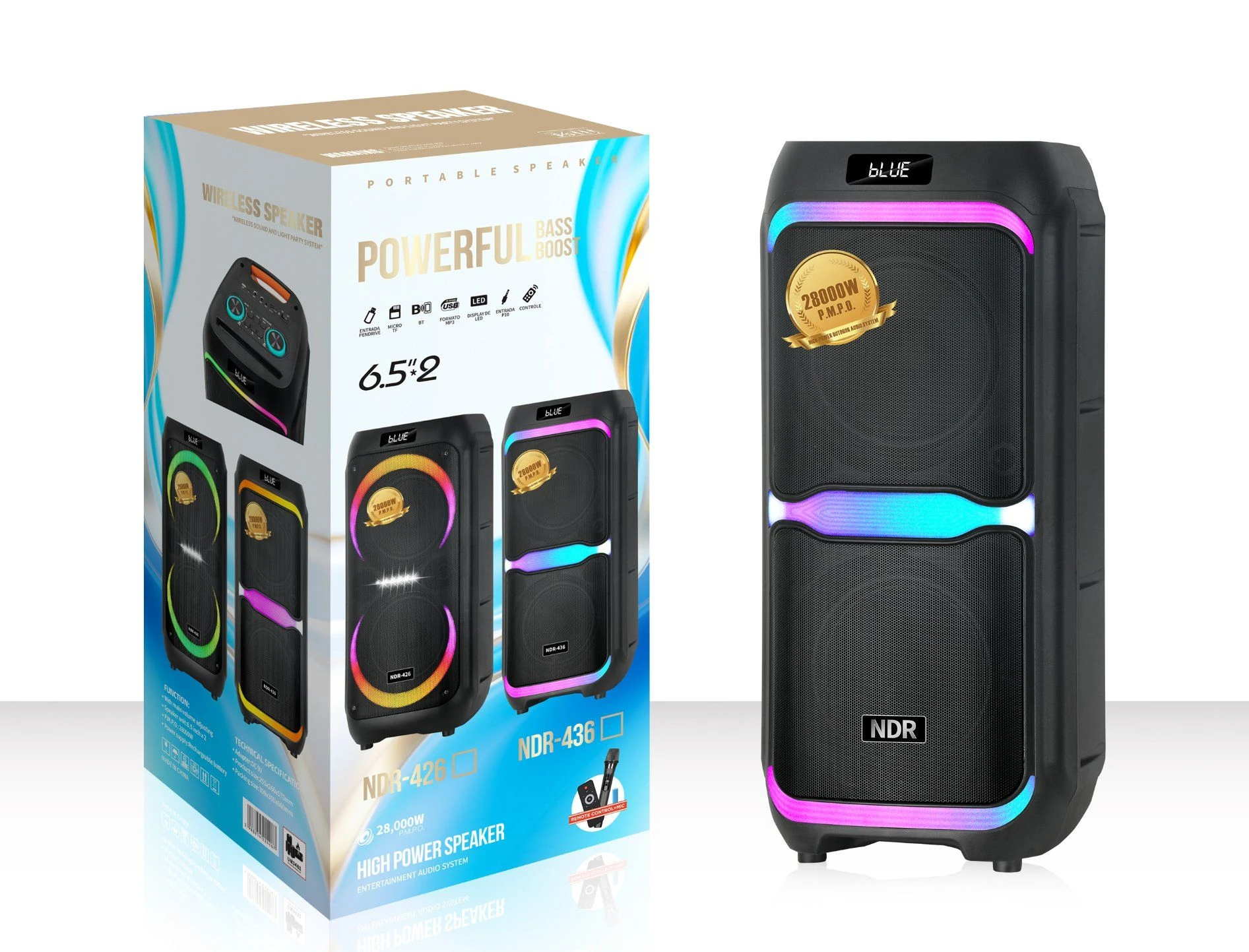 Ndr-436 New Style with DSP Dual 6.5 Inch Woofer High Power Output Bluetooth Karaoke Wireless portable Speaker