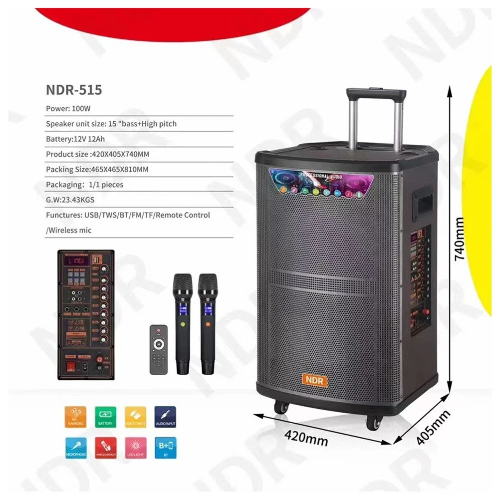 Ndr-515 100W High-Power Portable Speaker with Dual Wireless Microphones
