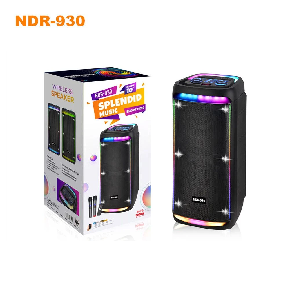 Ndr-930 Dual 10-Inch 40W Bluetooth Party Speaker Wireless Microphone Built-in Battery