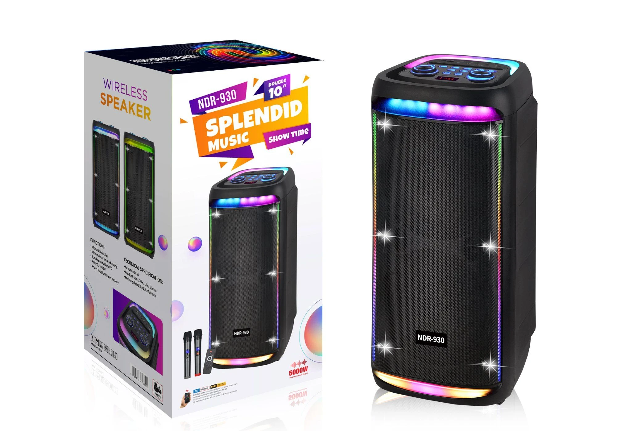 Ndr Outdoor High Power Double10inch Heavy Bass Speaker Party Box DJ Dancing Portable Big Bluetooth Speaker