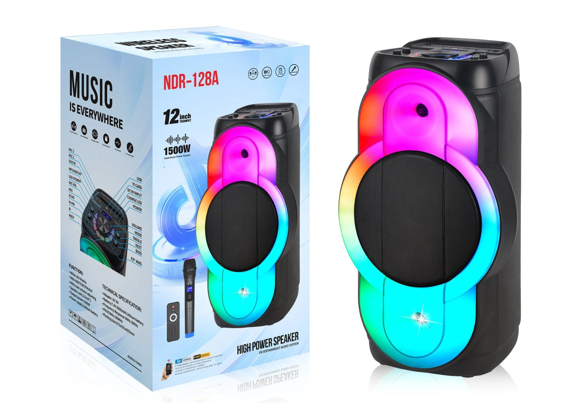Ndr Rechargeable Dual 12 Inch DJ Karaoke Caixa De Som Bluetooth Wireless Speaker