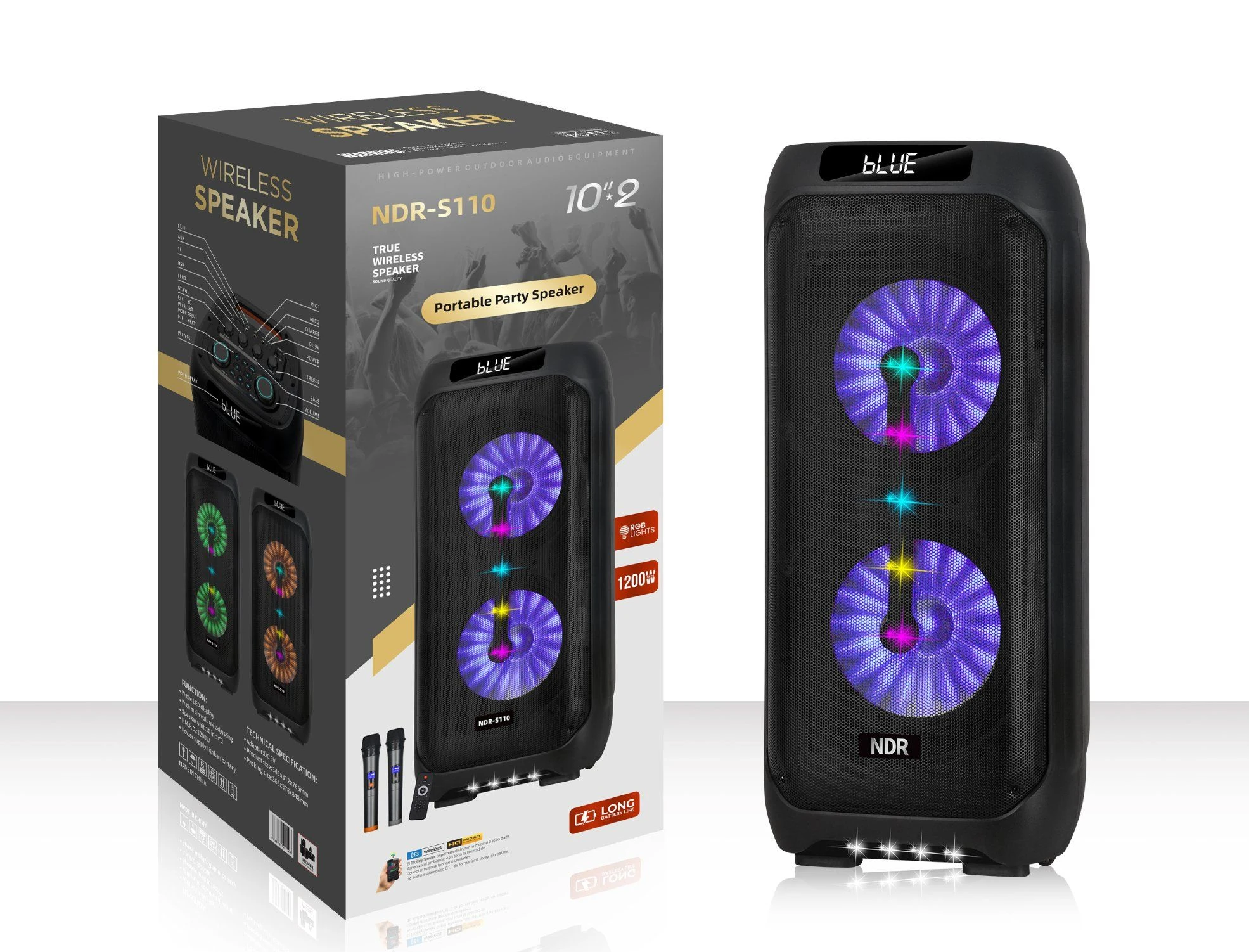 Ndr-S110 Dual 10inch High Power Dual 10inch Speaker with Wireless Microphones
