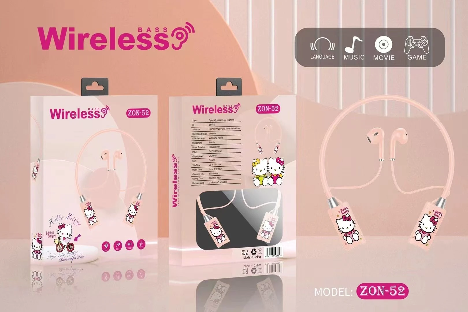 Neckband Earphones Cartoon Bt Headphones Magnetic Stereo Headset Wireless
