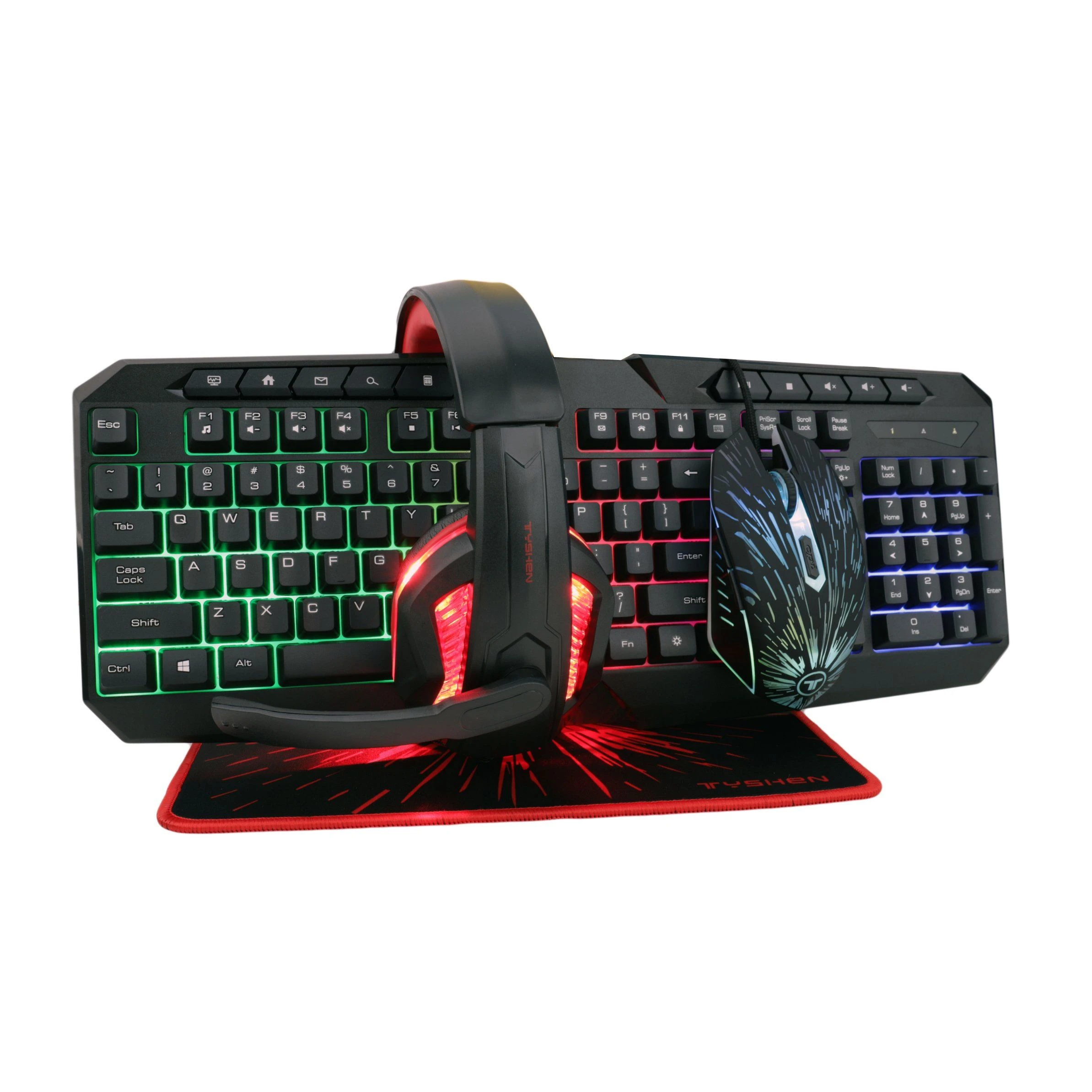 New 4 in 1 Gaming Combo RGB Backlit with LED Back Light Wire Desk Gaming Keyboard and Mouse Headset Combo PC Set with Mouse Pad