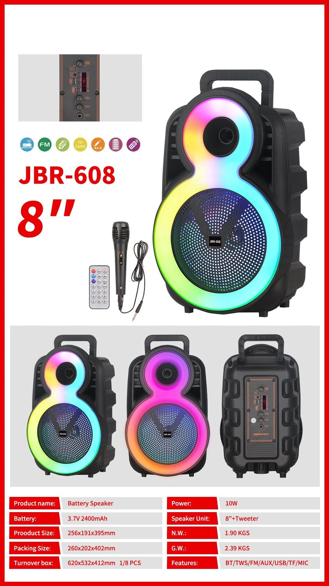 New 8inch Party Speaker with One Wired Microphone Speaker Factory OEM Stock